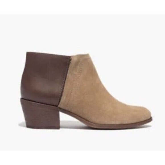 Madewell The Cait Boot Leather/Suede Brown Womens 9.5 Ankle Booties Heeled - Picture 1 of 10
